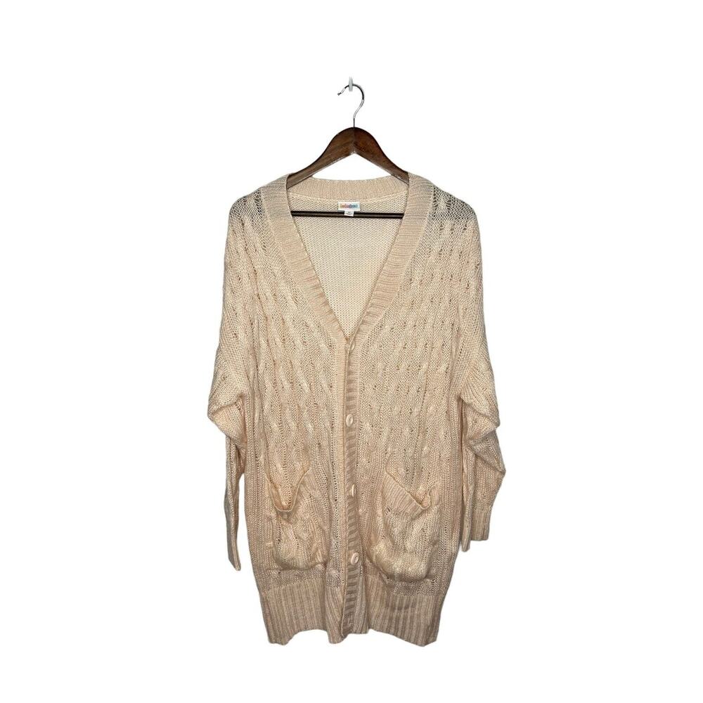 LuLaRoe Cardigan Womens M Lucille Sweater‎ Pink Solid Cable Knit Button Up